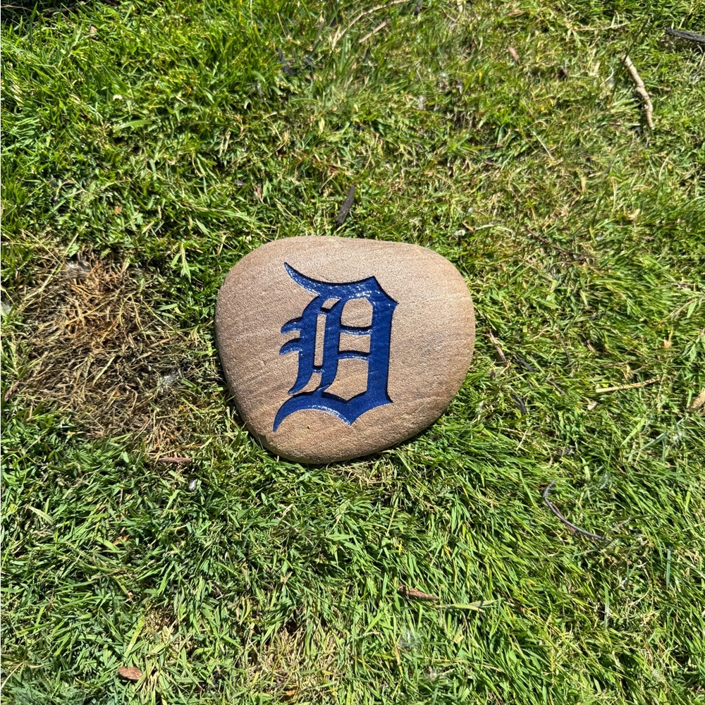Decorative Stone with Blue Lettering
